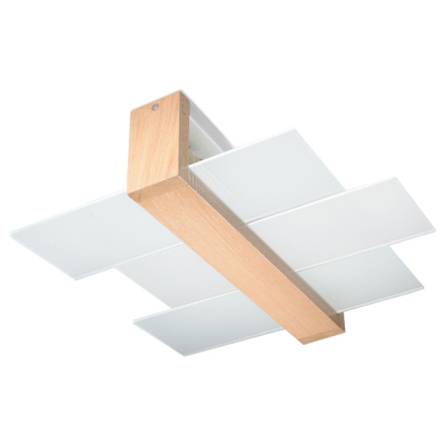 famlights | Deckenleuchte Andrea aus Glas in Weiß und hellem Holz E27 max. 2 x 60W