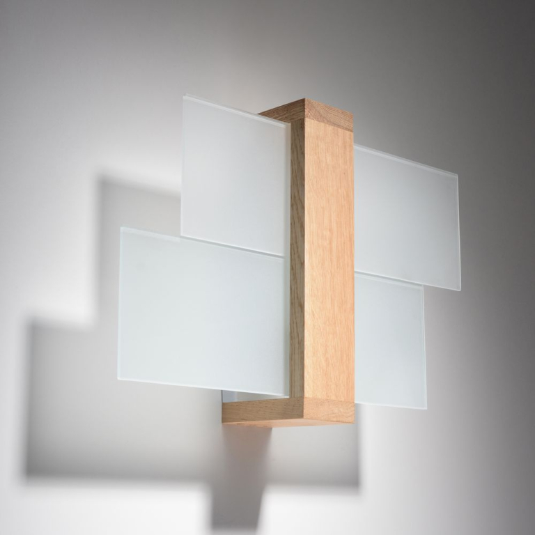 famlights famlights | Wandleuchte Andrea aus Glas in Weiß und hellem Holz E27 max. 60W