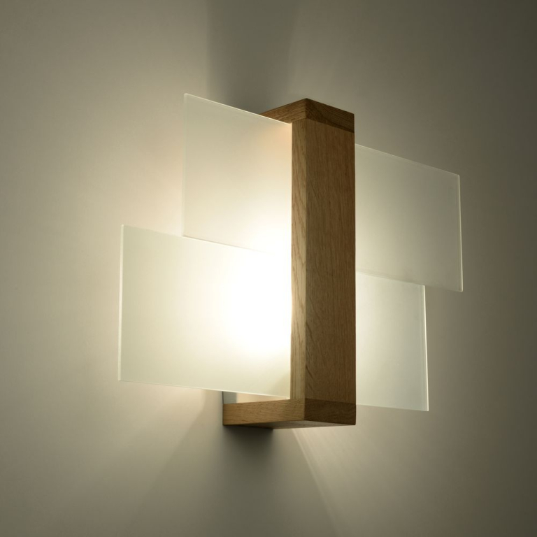 famlights famlights | Wandleuchte Andrea aus Glas in Weiß und hellem Holz E27 max. 60W
