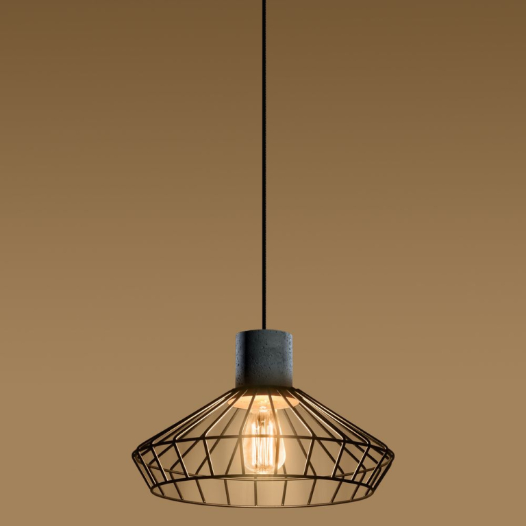 famlights famlights | Pendelleuchte Helen aus Stahl mit Beton in Schwarz E27 1 x 60 W
