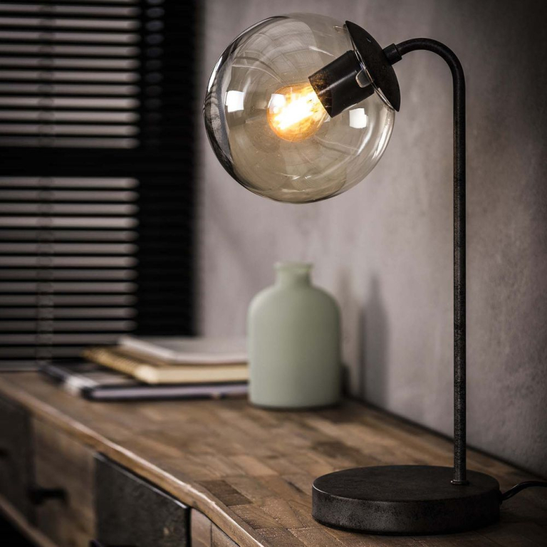 famlights famlights | Tischleuchte Amalia aus Metall und Glas in Schwarz-Silber E27