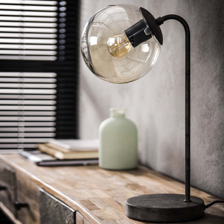 famlights famlights | Tischleuchte Amalia aus Metall und Glas in Schwarz-Silber E27
