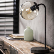 famlights | Tischleuchte Amalia aus Metall und Glas in Schwarz-Silber E27