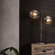 famlights | Tischleuchte Amalia aus Metall und Glas in Schwarz-Silber E27