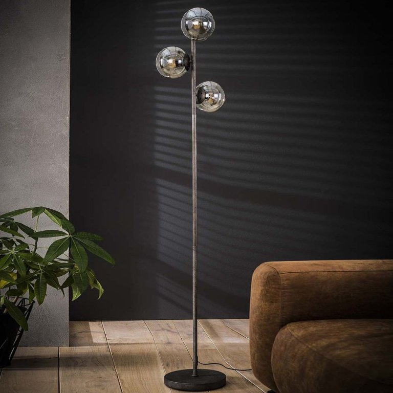 famlights famlights | Stehleuchte Lisa aus Metall und Glas in Silber 3xE27 1700 mm