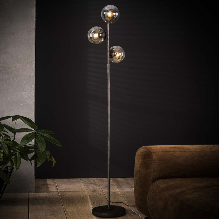 famlights famlights | Stehleuchte Lisa aus Metall und Glas in Silber 3xE27 1700 mm