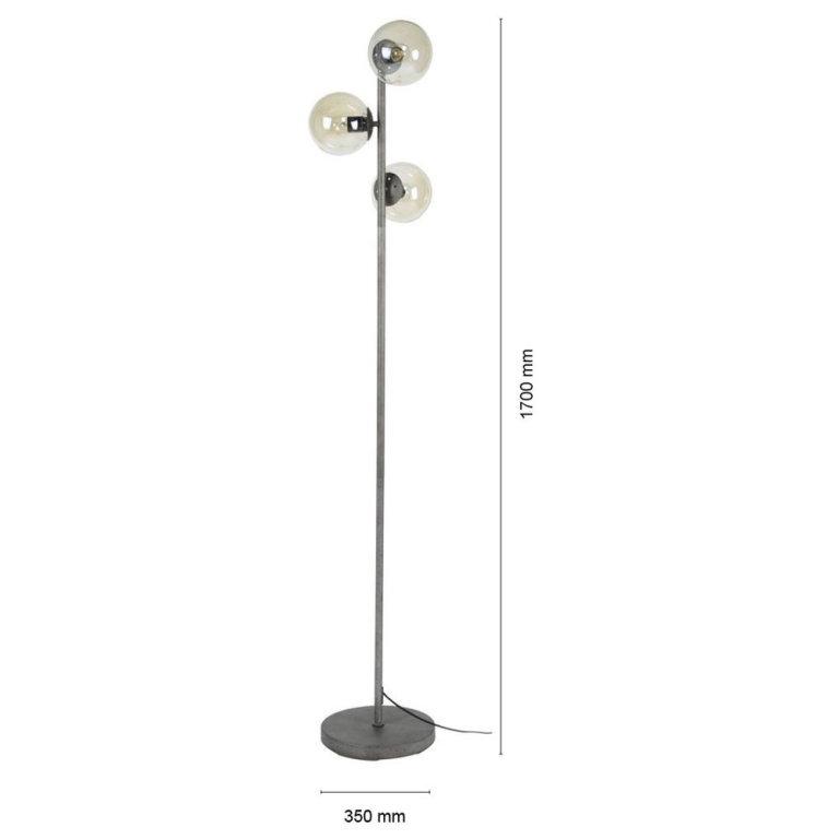 famlights famlights | Stehleuchte Lisa aus Metall und Glas in Silber 3xE27 1700 mm