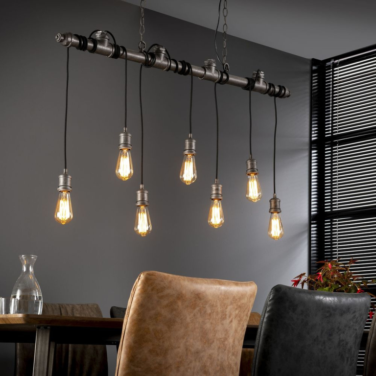 famlights famlights | Pendelleuchte Katja aus Metall in Silber im Industrial Style 7xE27