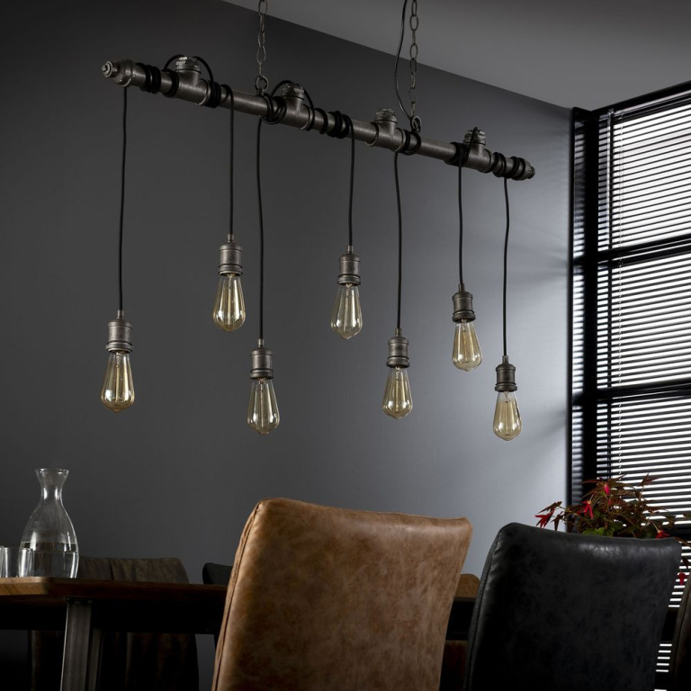 famlights famlights | Pendelleuchte Katja aus Metall in Silber im Industrial Style 7xE27