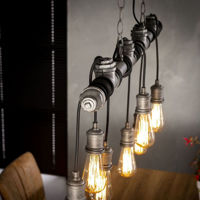 famlights famlights | Pendelleuchte Katja aus Metall in Silber im Industrial Style 7xE27