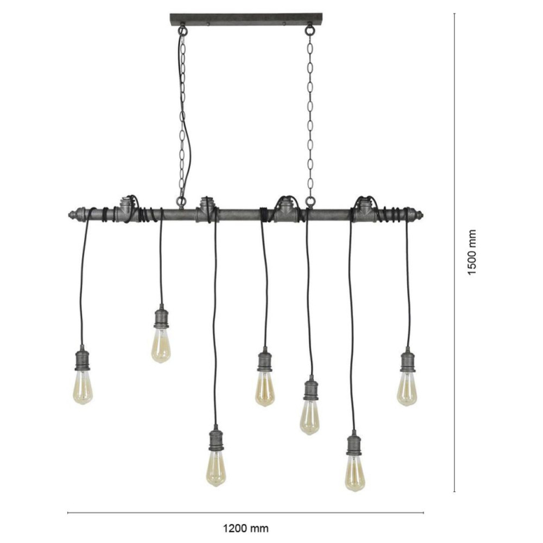 famlights famlights | Pendelleuchte Katja aus Metall in Silber im Industrial Style 7xE27