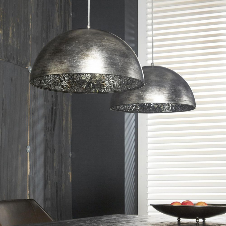 famlights famlights | Pendelleuchte Gerda aus Metall in Silber und Spiegelglas 2xE27