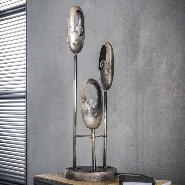 famlights famlights | Tischleuchte Hailey in Silber E27 3-flammig