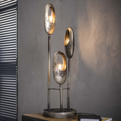 famlights famlights | Tischleuchte Hailey in Silber E27 3-flammig