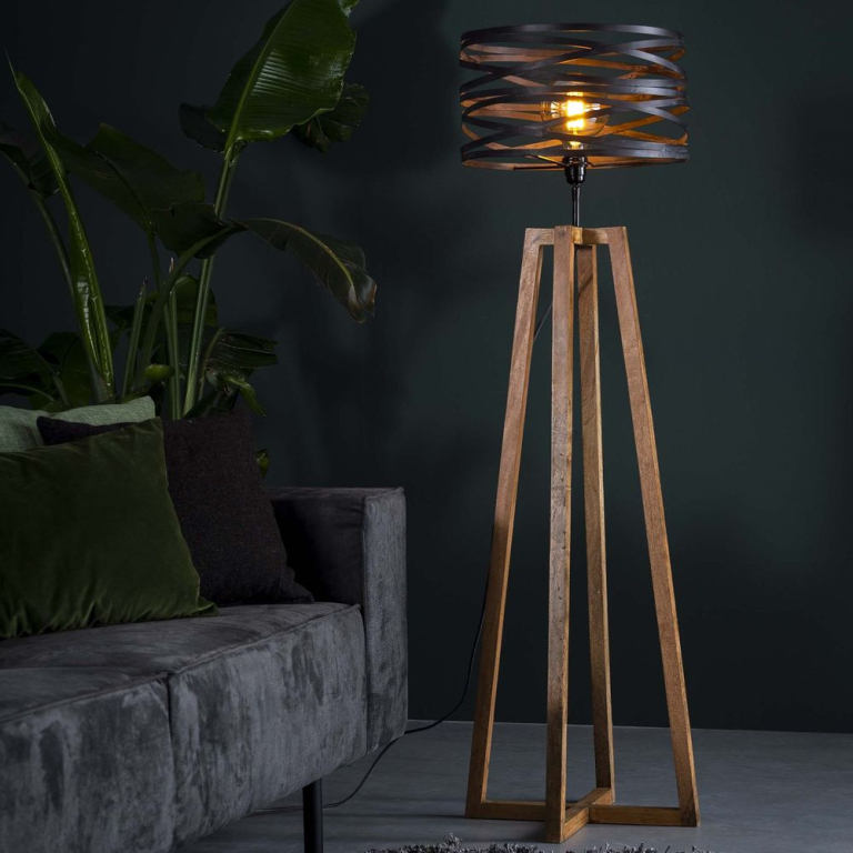 famlights famlights | Stehleuchte Colin in Schiefergrau und Braun E27