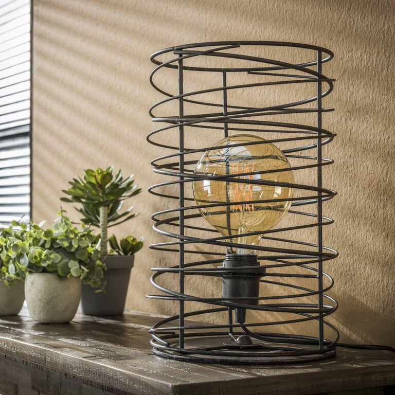 famlights famlights | Tischleuchte Charlotta in Anthrazit E27
