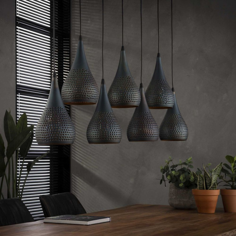 famlights famlights | Pendelleuchte Nela in Schwarz E27 7-flammig