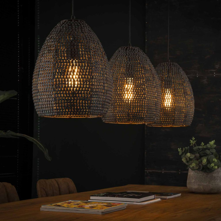 famlights famlights | Pendelleuchte Victoria in Dunkelgrau und Schwarz E27 3-flammig