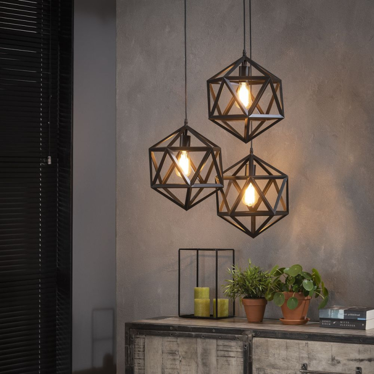 famlights famlights | Pendelleuchte Ileyna aus Metall in Schwarz 3xE27