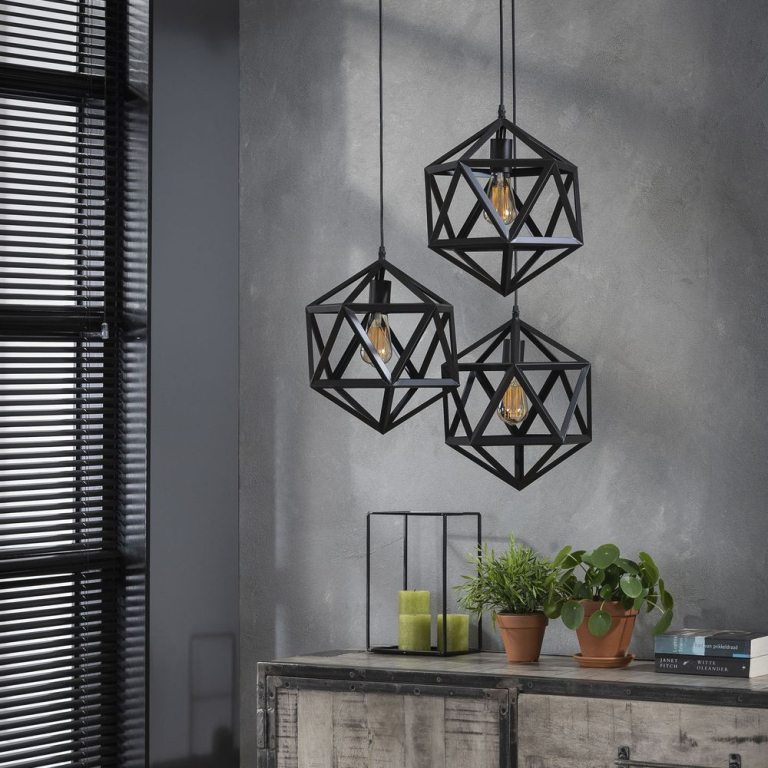 famlights famlights | Pendelleuchte Ileyna aus Metall in Schwarz 3xE27