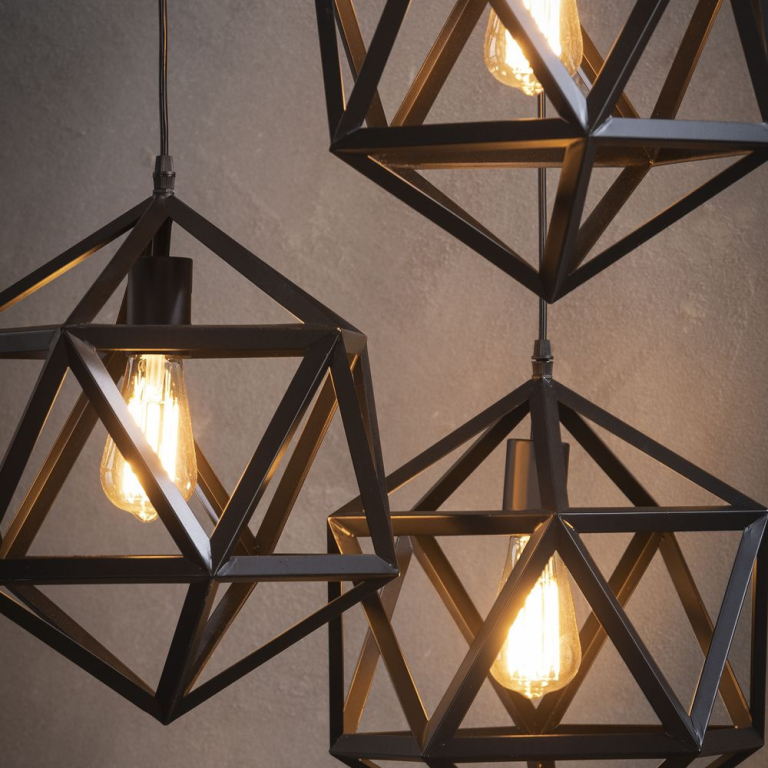 famlights famlights | Pendelleuchte Ileyna aus Metall in Schwarz 3xE27