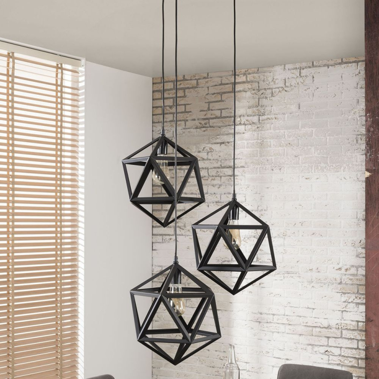 famlights famlights | Pendelleuchte Ileyna aus Metall in Schwarz 3xE27