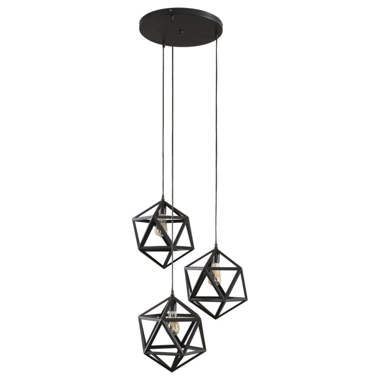 famlights famlights | Pendelleuchte Ileyna aus Metall in Schwarz 3xE27