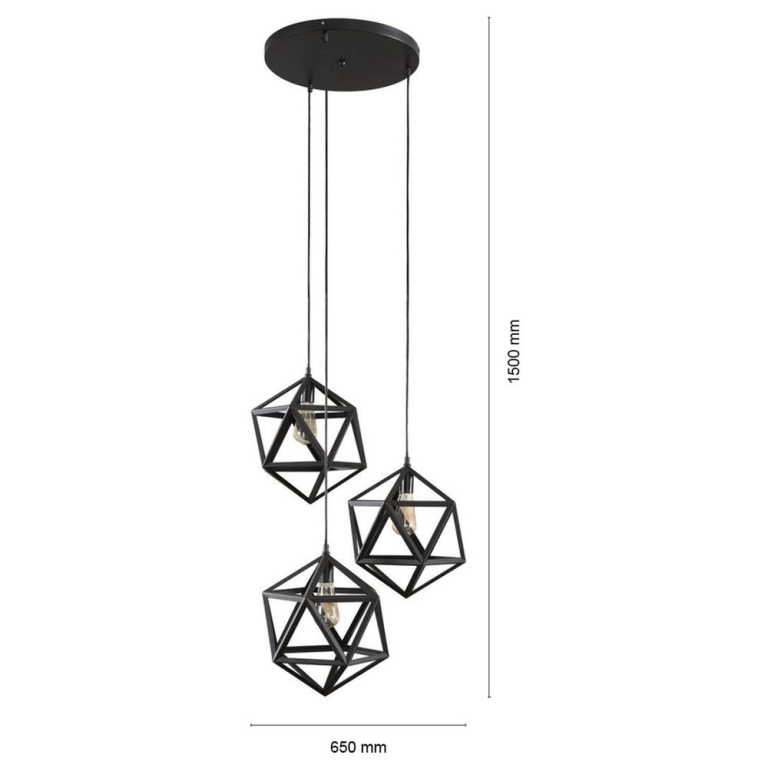famlights famlights | Pendelleuchte Ileyna aus Metall in Schwarz 3xE27