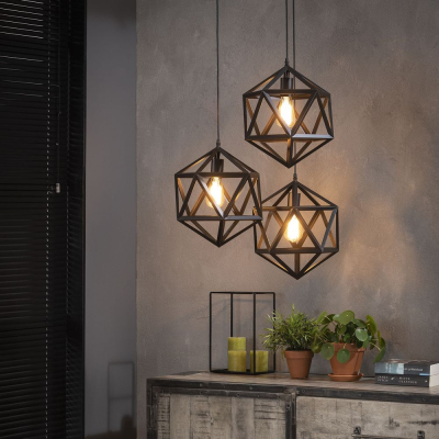 famlights | Pendelleuchte Ileyna aus Metall in Schwarz 3xE27