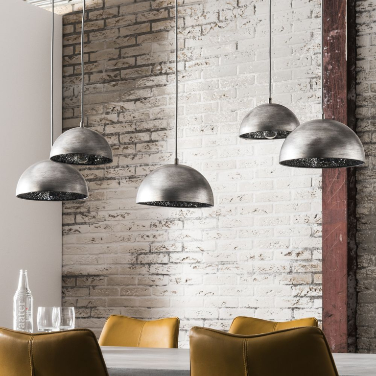 famlights famlights | Pendelleuchte Luna aus Metall und Spiegelglas in Silber 5xE27