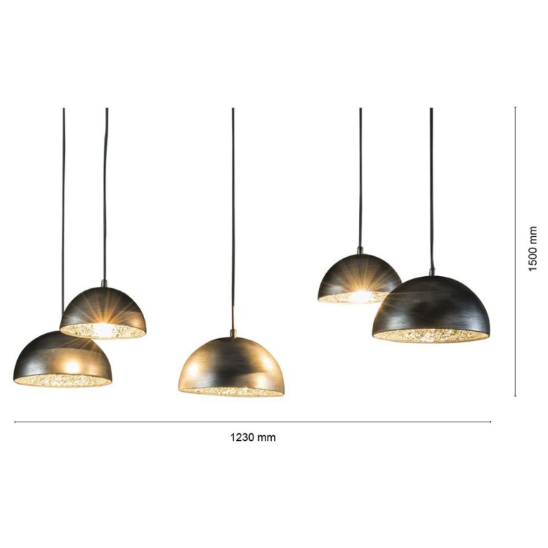 famlights famlights | Pendelleuchte Luna aus Metall und Spiegelglas in Silber 5xE27