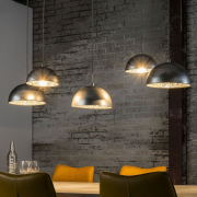 famlights | Pendelleuchte Luna aus Metall und Spiegelglas in Silber 5xE27