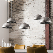 famlights | Pendelleuchte Luna aus Metall und Spiegelglas in Silber 5xE27