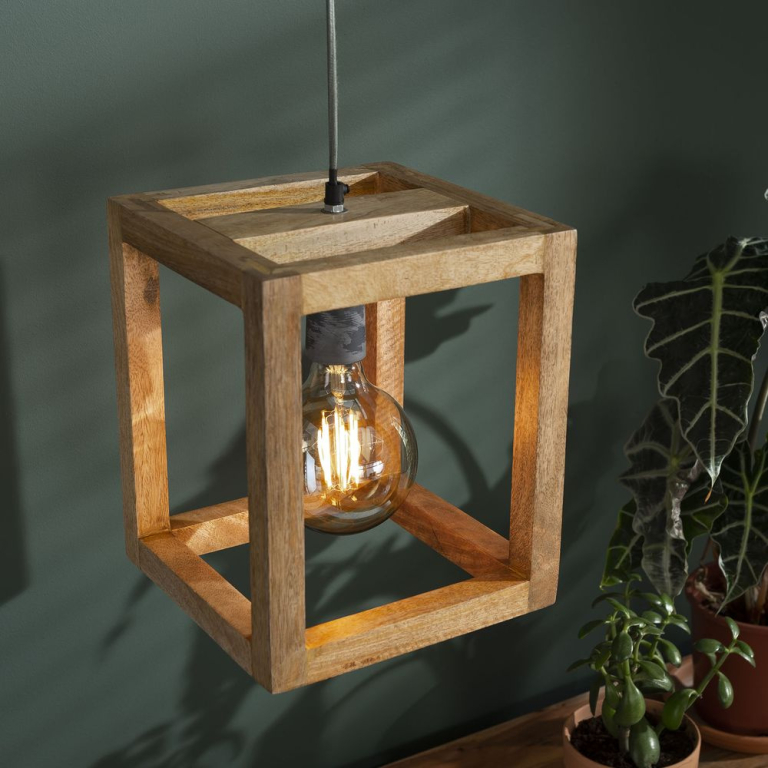 famlights famlights | Pendelleuchte Egon aus Mangoholz E27 1-flammig
