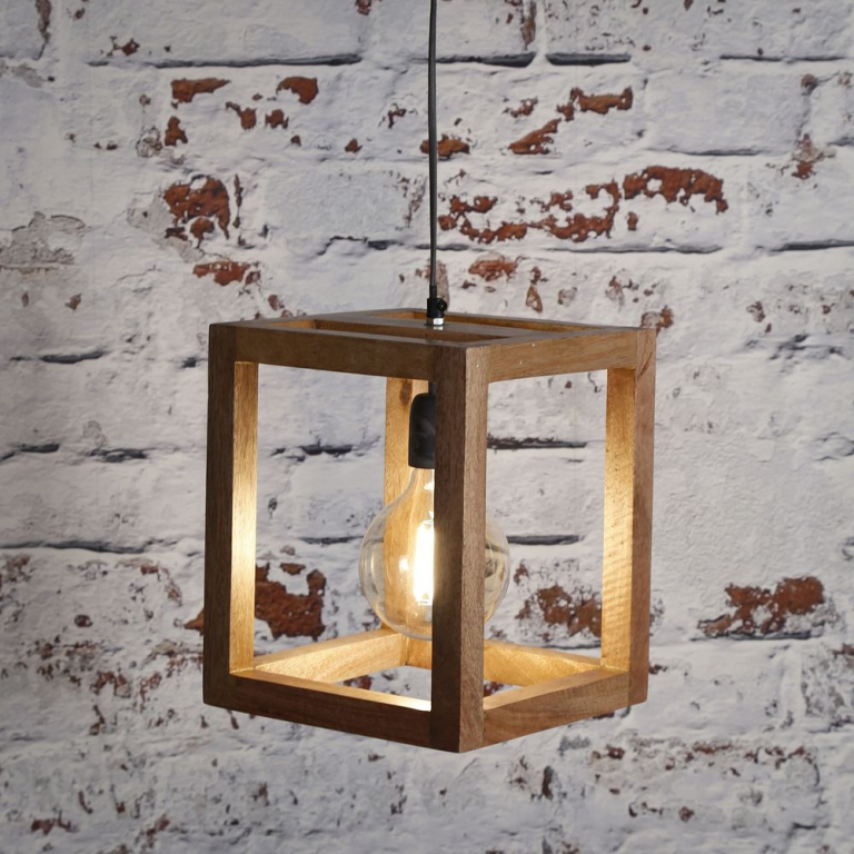 famlights famlights | Pendelleuchte Egon aus Mangoholz E27 1-flammig