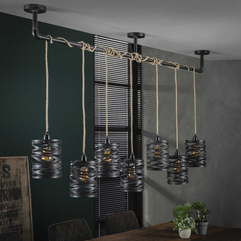 famlights famlights | Pendelleuchte Grace in Dunkelgrau 7xE27