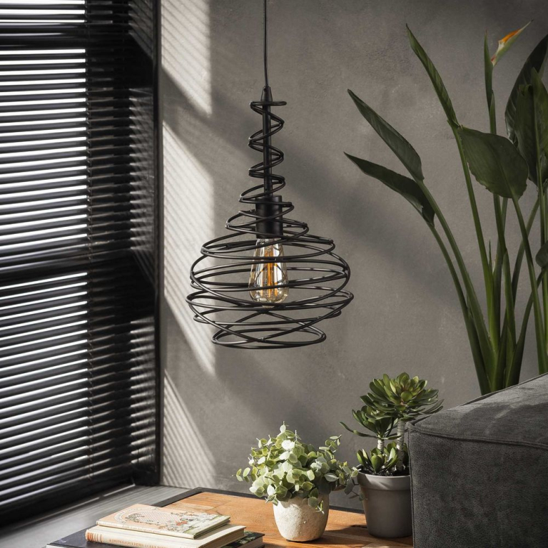 famlights famlights | Pendelleuchte Ruby aus Metall in Schwarz E27 1-flammig