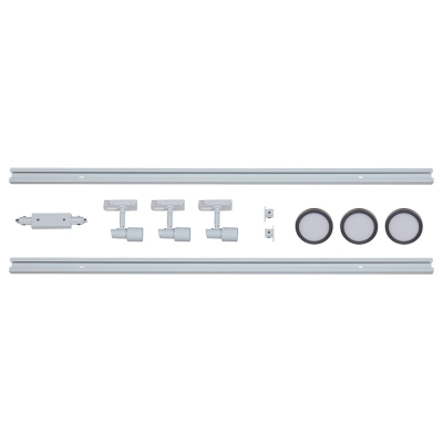 famlights | 1-Phasen Schienensystem-Set in Weiß und Silber 2 Meter inkl. 3 Spots inkl. Leuchtmittel