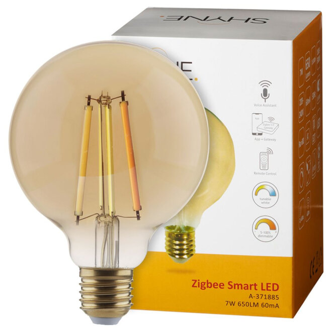 Shyne SHYNE | Smartes ZigBee LED Leuchtmittel E27, amber, tunable white, Globe - G80, 7W, 650 Lumen, 1er-Pack