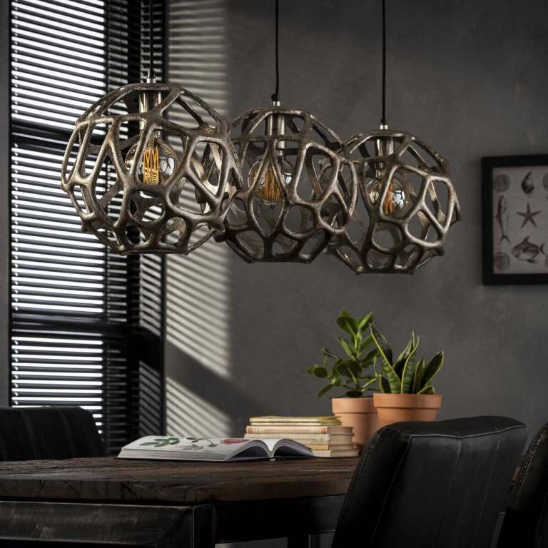 famlights famlights | Pendelleuchte Francesco in Nickel E27 3-flammig