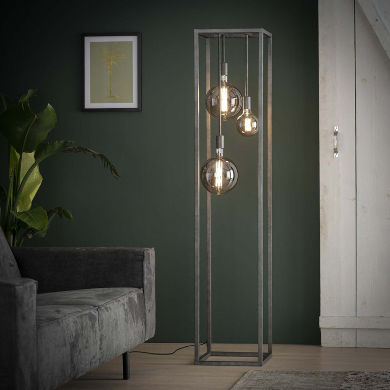famlights | Stehleuchte Quentin in Silber E27 3-flammig