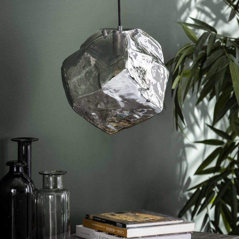 famlights famlights | Pendelleuchte Jakub aus Glas verchromt E27