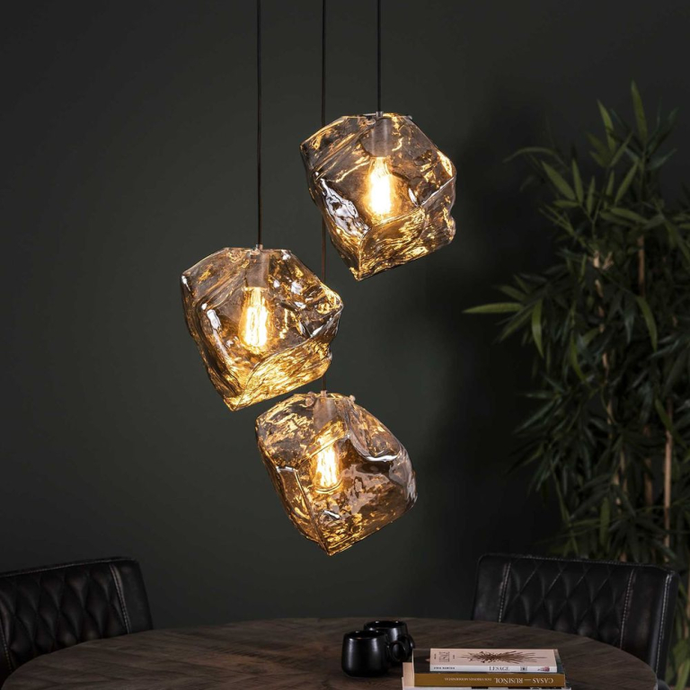 famlights famlights | Pendelleuchte Jakub aus Glas verchromt 3xE27