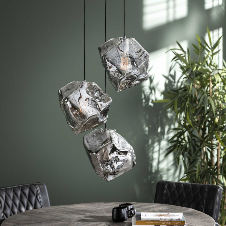 famlights famlights | Pendelleuchte Jakub aus Glas verchromt 3xE27
