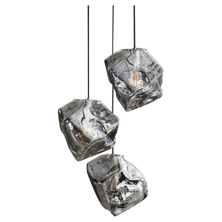 famlights famlights | Pendelleuchte Jakub aus Glas verchromt 3xE27