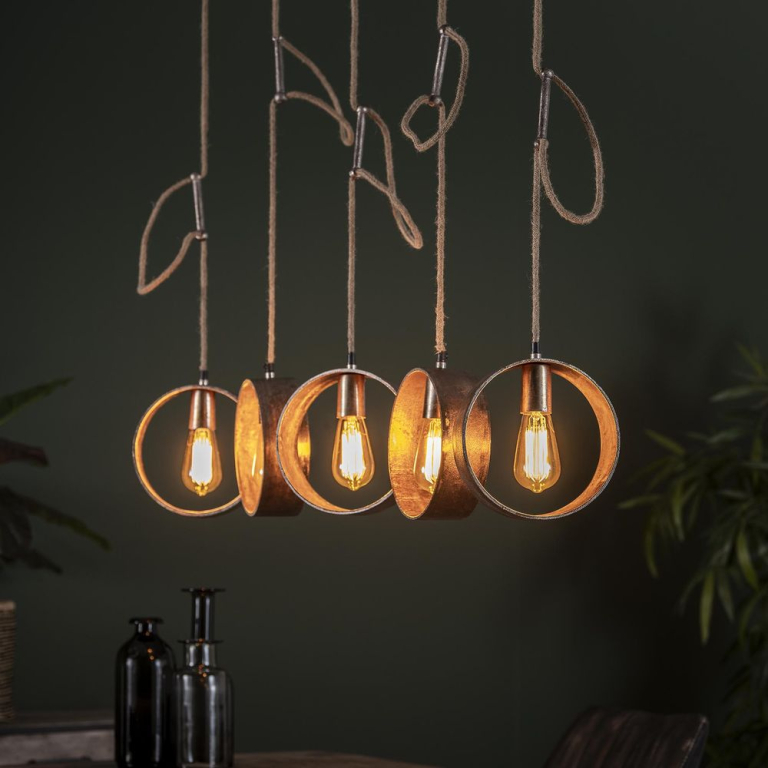 famlights famlights | Pendelleuchte Sina aus Metall in Braun 5xE27