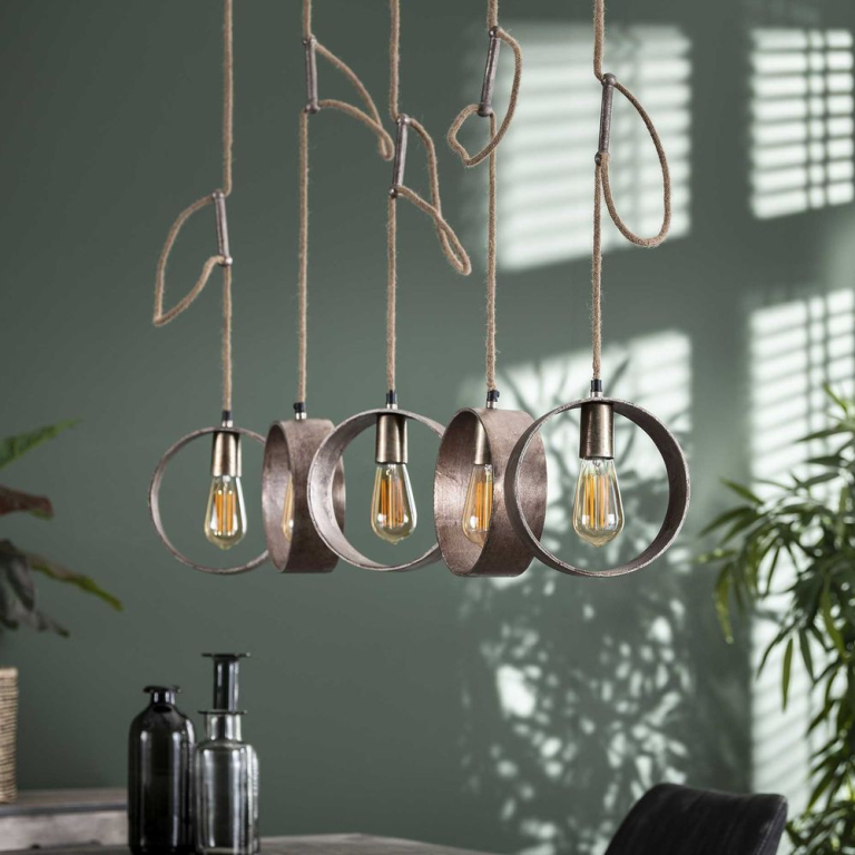 famlights famlights | Pendelleuchte Sina aus Metall in Braun 5xE27