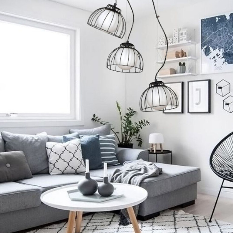 famlights famlights | Pendelleuchte Edin in Schwarz 3xE27 rund