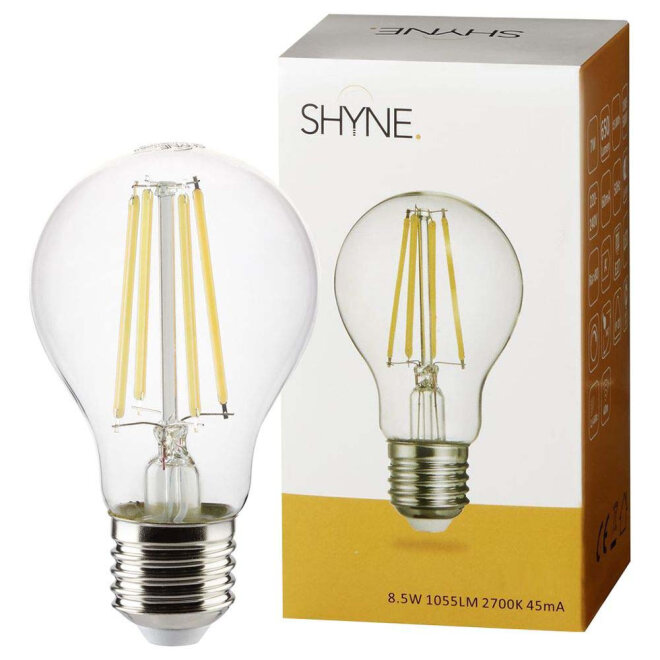 Shyne SHYNE | LED Leuchtmittel E27, klar, Birne - A60, 8W, 1055 Lumen, 2700K, nicht dimmbar, 1er-Pack