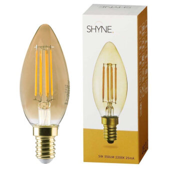 Shyne SHYNE | LED Leuchtmittel E14, amber, Kerze - B35, 5W, 350 Lumen, 2200K, nicht dimmbar, 1er-Pack